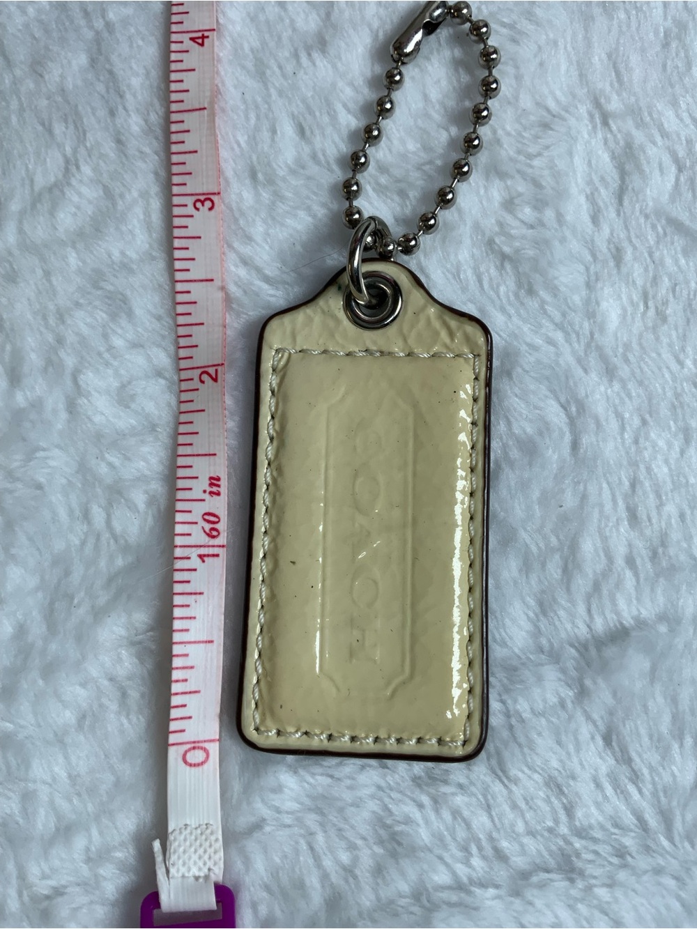Coach Patent Leather Keychain Tag in Cream